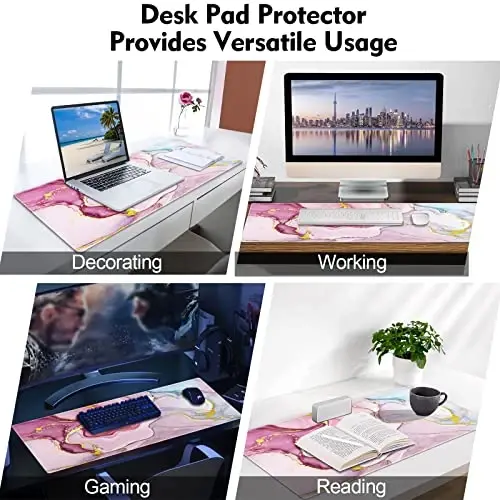 Galdas Gaming Mouse Pad Cool Flash Pattern XXL XL Large Mouse Pad Long Extended Mousepad Desk Pad Non-Slip Rubber Mice Pads Stitched Edges Thin Pad (31.5x11.8x0.12 Inch) (Pink Marble Pattern) - 7