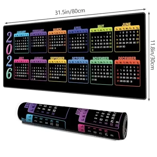 Galdas Gaming Mouse Pad XXL XL Large Long Extended Big Mousepad Non-Slip Rubber Keyboard Mouse Pad with Stitched Edges for Laptop Home Office (2026 Calendar, 31.5 * 11.8) - 2
