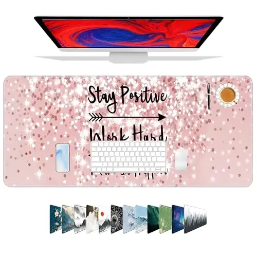 Galdas Gaming Mouse Pad XXL XL Large Long Extended Big Mousepad Non-Slip Rubber Keyboard Mouse Pad with Stitched Edges for Laptop Home Office (31.5x11.8x0.08 Inch) … (Bling Words) 