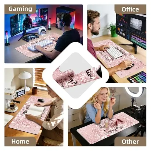 Galdas Gaming Mouse Pad XXL XL Large Long Extended Big Mousepad Non-Slip Rubber Keyboard Mouse Pad with Stitched Edges for Laptop Home Office (31.5x11.8x0.08 Inch) … (Bling Words) - 4