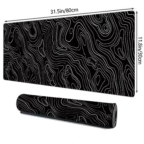 Galdas Mouse Pad For Gaming,XXL XL Large Mouse Mat Long Extended MousePad Desk Mat Non-Slip Rubber Mice Pads Stitched Edges Thin (31.5 x 11.8 x 0.12 Inches) Topographic Map - 1