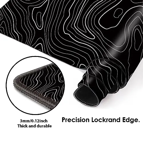Galdas Mouse Pad For Gaming,XXL XL Large Mouse Mat Long Extended MousePad Desk Mat Non-Slip Rubber Mice Pads Stitched Edges Thin (31.5 x 11.8 x 0.12 Inches) Topographic Map - 2