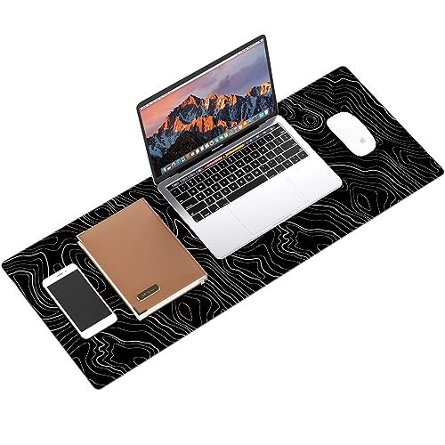 Galdas Oyun Mouse Pad'i XXL XL Büyük Mouse Pad Uzun Geniş Büyük Mousepad Kaymaz Kauçuk Klavye Mouse Pad Dikişli Kenarlı Laptop Ev Ofis (31.5x11.8x0.08 İnç) … (Topografik Harita Siyah) - 6