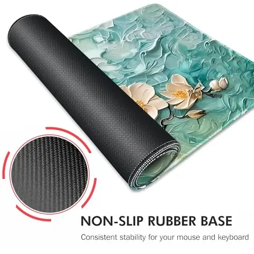 Galdas Gaming Mouse Pad XXL XL Large Long Extended Big Mousepad Non-Slip Rubber Keyboard Desk Pad with Stitched Edges for Laptop Home Office (31.5x11.8x0.08 Inch) … (Painting Flowers) - 5