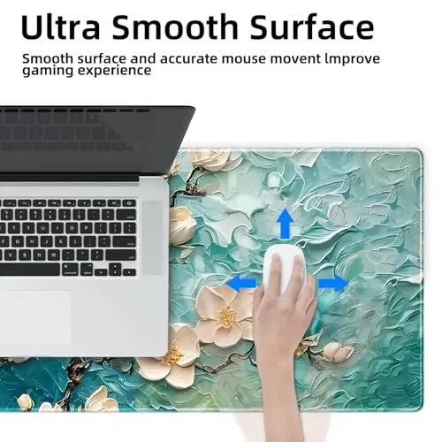 Galdas Gaming Mouse Pad XXL XL Large Long Extended Big Mousepad Non-Slip Rubber Keyboard Desk Pad with Stitched Edges for Laptop Home Office (31.5x11.8x0.08 Inch) … (Painting Flowers) - 6