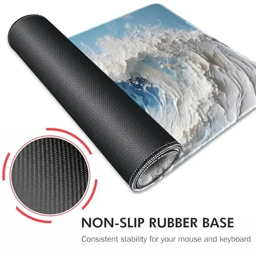 Galdas Gaming Mouse Pad XXL XL Large Long Extended Big Mousepad Non-Slip Rubber Keyboard Desk Pad with Stitched Edges for Laptop Home Office (31.5x11.8x0.08 Inch) … (Painting Waves) - 5