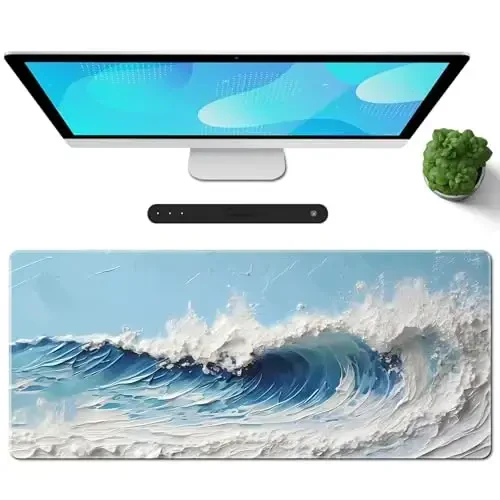 Galdas Gaming Mouse Pad XXL XL Large Long Extended Big Mousepad Non-Slip Rubber Keyboard Desk Pad with Stitched Edges for Laptop Home Office (31.5x11.8x0.08 Inch) … (Painting Waves) 