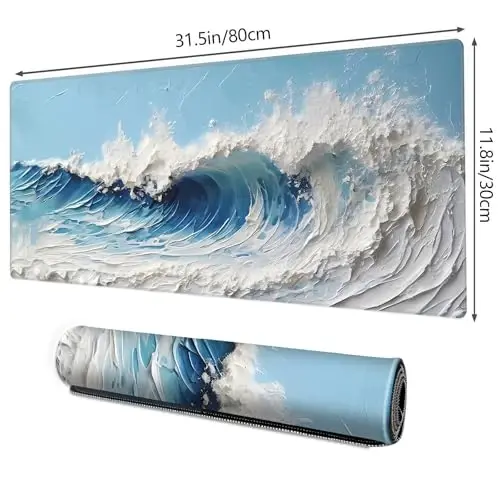 Galdas Gaming Mouse Pad XXL XL Large Long Extended Big Mousepad Non-Slip Rubber Keyboard Desk Pad with Stitched Edges for Laptop Home Office (31.5x11.8x0.08 Inch) … (Painting Waves) - 2