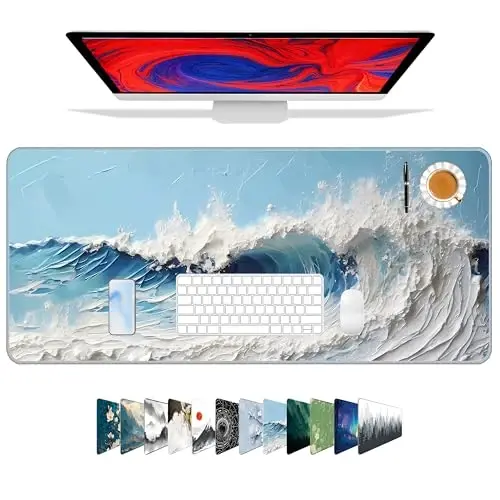 Galdas Gaming Mouse Pad XXL XL Large Long Extended Big Mousepad Non-Slip Rubber Keyboard Desk Pad with Stitched Edges for Laptop Home Office (31.5x11.8x0.08 Inch) … (Painting Waves) 