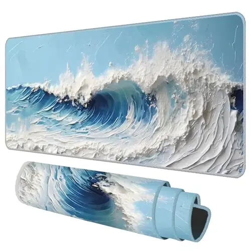 Galdas Gaming Mouse Pad XXL XL Large Long Extended Big Mousepad Non-Slip Rubber Keyboard Desk Pad with Stitched Edges for Laptop Home Office (31.5x11.8x0.08 Inch) … (Painting Waves) - 2