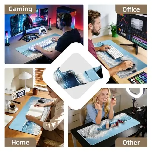 Galdas Gaming Mouse Pad XXL XL Large Long Extended Big Mousepad Non-Slip Rubber Keyboard Desk Pad with Stitched Edges for Laptop Home Office (31.5x11.8x0.08 Inch) … (Painting Waves) - 4