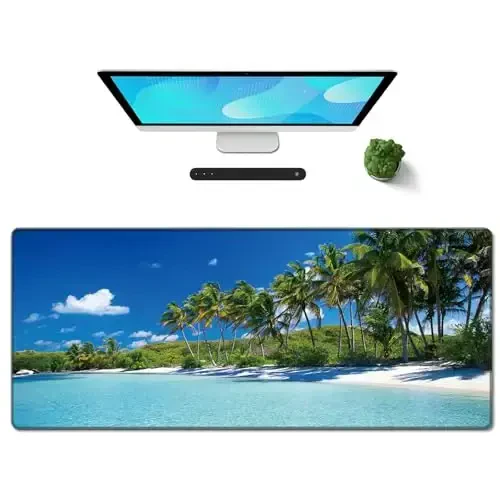 Galdas Gaming Mouse Pad XXL XL Large Long Extended Big Mousepad Non-Slip Rubber Keyboard Mouse Pad with Stitched Edges for Laptop Home Office (31.5x11.8x0.08 Inch) … (Beach 2025) 