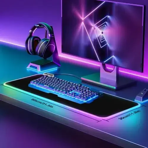 Galdas Gaming Mouse Pad XXL XL Large Long Extended Big Mousepad Non-Slip Rubber Keyboard Mouse Pad with Stitched Edges for Laptop Home Office (31.5x11.8x0.08 Inch) … (RGB Black) - 2