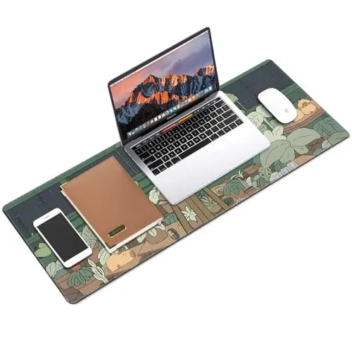 Galdas Gaming Mouse Pad XXL XL Large Long Extended Big Mousepad Non-Slip Rubber Keyboard Mouse Pad with Stitched Edges for Laptop Home Office (31.5x11.8x0.08 Inch) … (Green Window) - 3