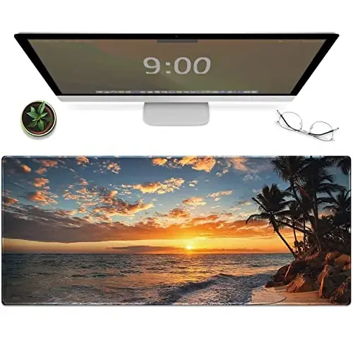 Galdas Gaming Mouse Pad XXL XL Large Mouse Pad Mat Long Extended Mousepad Desk Pad Non-Slip Rubber Mice Pads Stitched Edges Thin Pad (31.5x11.8x0.12 Inch)-Sunset Beach - GALDAS