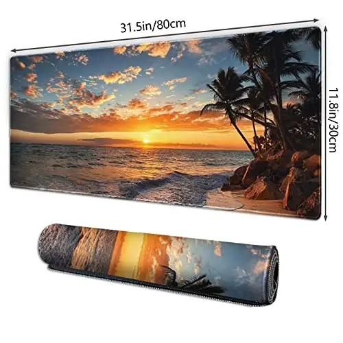 Galdas Gaming Mouse Pad XXL XL Large Mouse Pad Mat Long Extended Mousepad Desk Pad Non-Slip Rubber Mice Pads Stitched Edges Thin Pad (31.5x11.8x0.12 Inch)-Sunset Beach - 2