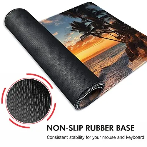 Galdas Gaming Mouse Pad XXL XL Large Mouse Pad Mat Long Extended Mousepad Desk Pad Non-Slip Rubber Mice Pads Stitched Edges Thin Pad (31.5x11.8x0.12 Inch)-Sunset Beach - 4
