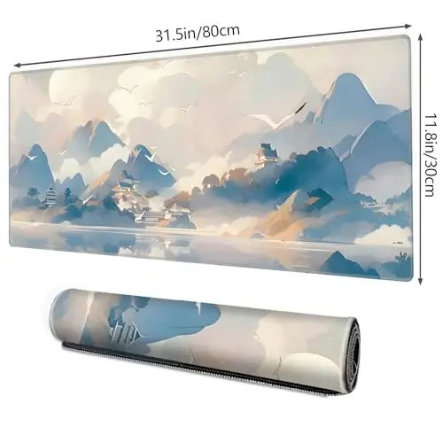 Galdas Gaming Mouse Pad XXL XL Large Long Extended Big Mousepad Non-Slip Rubber Keyboard Mouse Pad with Stitched Edges for Laptop Home Office (31.5x11.8x0.08 Inch) -Cloud Scenery - 2