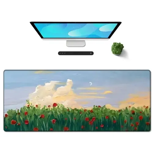 Galdas Gaming Mouse Pad XXL XL Large Long Extended Big Mousepad Non-Slip Rubber Keyboard Mouse Pad with Stitched Edges for Laptop Home Office (31.5x11.8x0.08 Inch) … (Cure Red Flower) - 1