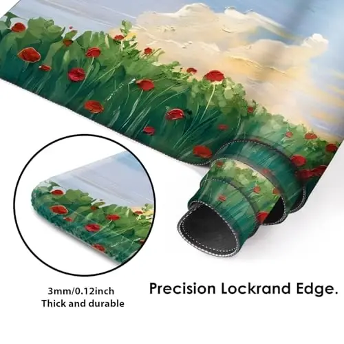 Galdas Gaming Mouse Pad XXL XL Large Long Extended Big Mousepad Non-Slip Rubber Keyboard Mouse Pad with Stitched Edges for Laptop Home Office (31.5x11.8x0.08 Inch) … (Cure Red Flower) - 3