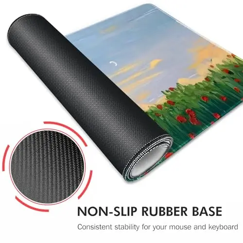 Galdas Gaming Mouse Pad XXL XL Large Long Extended Big Mousepad Non-Slip Rubber Keyboard Mouse Pad with Stitched Edges for Laptop Home Office (31.5x11.8x0.08 Inch) … (Cure Red Flower) - 4