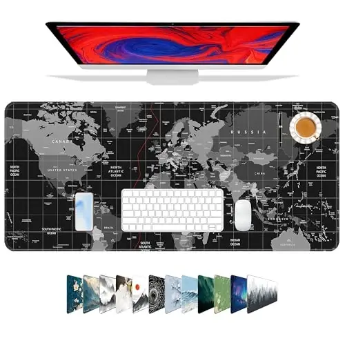 Galdas Gaming Mouse Pad XXL XL Large Long Extended Big Mousepad Non-Slip Rubber Keyboard Desk Pad with Stitched Edges for Laptop Home Office (31.5x11.8x0.08 Inch) … (Black World Map) - 5