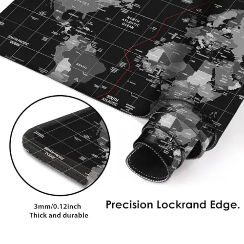 Galdas Mouse Pad for Gaming,XXL XL Large Mouse Mat Long Extended Mousepad Desk Mat Non-Slip Rubber Mice Pads Stitched Edges Thin (31.5 x 11.8 x 0.12 Inches),World Map Background - 3