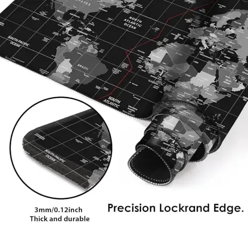 Galdas Gaming Mouse Pad XXL XL Large Long Extended Big Mousepad Non-Slip Rubber Keyboard Desk Pad with Stitched Edges for Laptop Home Office (31.5x11.8x0.08 Inch) … (Black World Map) - 4