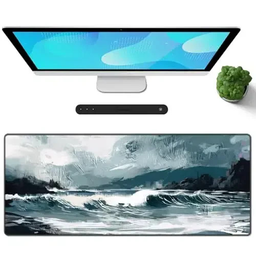 Galdas Gaming Mouse Pad XXL XL Large Long Extended Big Mousepad Non-Slip Rubber Keyboard Mouse Pad with Stitched Edges for Laptop Home Office (31.5x11.8x0.08 Inch) … (Ink Painting) - 1