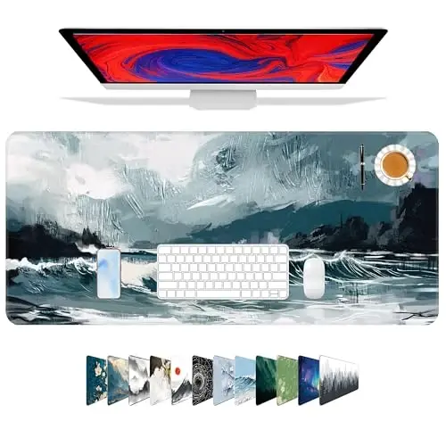 Galdas Gaming Mouse Pad XXL XL Large Long Extended Big Mousepad Non-Slip Rubber Keyboard Mouse Pad with Stitched Edges for Laptop Home Office (31.5x11.8x0.08 Inch) … (Ink Painting) 