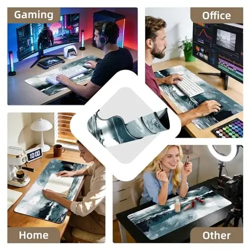 Galdas Gaming Mouse Pad XXL XL Large Long Extended Big Mousepad Non-Slip Rubber Keyboard Mouse Pad with Stitched Edges for Laptop Home Office (31.5x11.8x0.08 Inch) … (Ink Painting) - 4