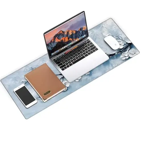 Galdas Gaming Mouse Pad XXL XL Large Long Extended Big Mousepad Non-Slip Rubber Keyboard Mouse Pad with Stitched Edges for Laptop Home Office (31.5x11.8x0.08 Inch) -Snow Floral - 3