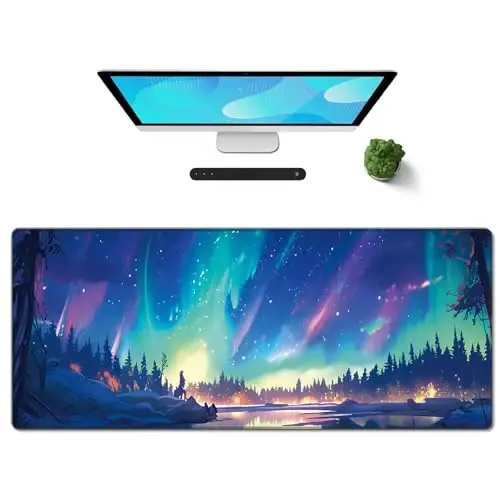 Galdas Gaming Mouse Pad XXL XL Large Long Extended Big Mousepad Non-Slip Rubber Keyboard Mouse Pad with Stitched Edges for Laptop Home Office (31.5x11.8x0.08 Inch) … (Aurora) - 1