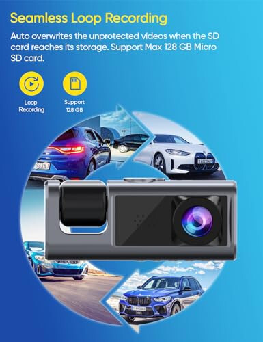 Galphi 3 Channel Dash Cam Front and Rear Inside, 1080P Dash Camera for Cars, Dashcam Three Way Triple Car Camera with IR Night Vision, Loop Recording, G-Sensor, 24 Hours Recording, Support 128 GB Max - 8