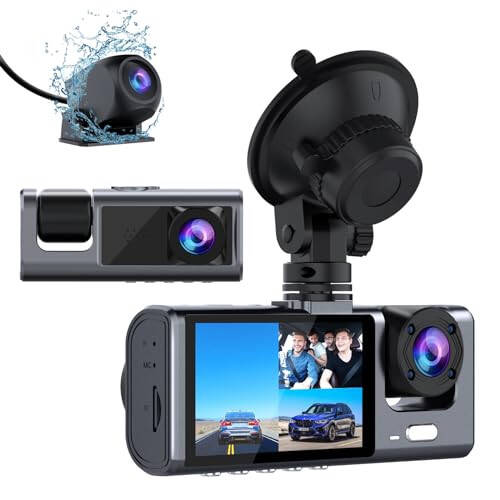 Galphi 3 Kanal Oldingi va Orqa Ichki Dash Cam, Avtomobillar uchun 1080P Dash Kamera, IR Tungi Ko'rish, Loop Yozuvi, G-Sensor, 24 soat Yozuv, Maksimal 128 GB qo'llab-quvvatlash bilan uch yo'lli uch tomonlama Avtomobil Kamerasi - 1