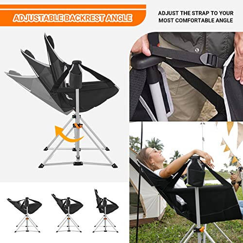 KingCamp Hammock Camping Chair, Aluminum Alloy Adjustable Back Swinging Chair, Folding Rocking Chair with Pillow Cup Holder, Recliner for Outdoor Travel Sports Games Lawn Concerts Backyard - 8