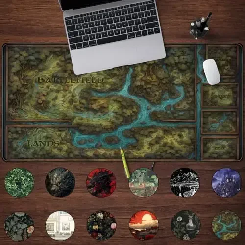 Game Forest Katta sichqonchasi XXL Yashil xarita MTG Adventure Gaming Deskpad uchun oʻyin gilami Klaviatura va sichqoncha uchun tikilgan qirrali sirpanishga qarshi kulgili stol yostigʻi, 31,5 X 15,8 dyuym - 2