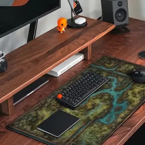 Game Forest Katta sichqonchasi XXL Yashil xarita MTG Adventure Gaming Deskpad uchun oʻyin gilami Klaviatura va sichqoncha uchun tikilgan qirrali sirpanishga qarshi kulgili stol yostigʻi, 31,5 X 15,8 dyuym - 5