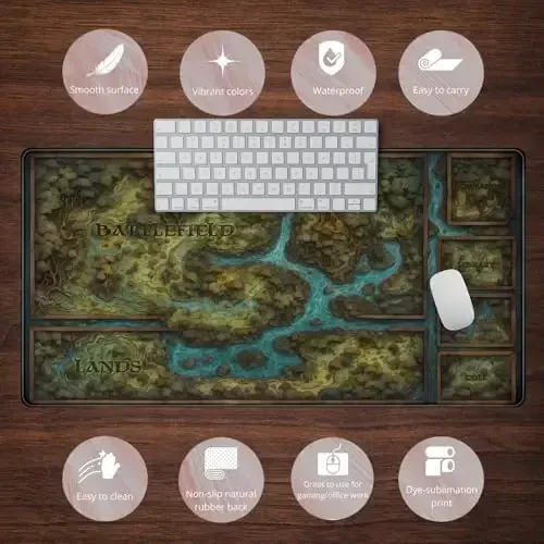 Game Forest Katta sichqonchasi XXL Yashil xarita MTG Adventure Gaming Deskpad uchun oʻyin gilami Klaviatura va sichqoncha uchun tikilgan qirrali sirpanishga qarshi kulgili stol yostigʻi, 31,5 X 15,8 dyuym - 6