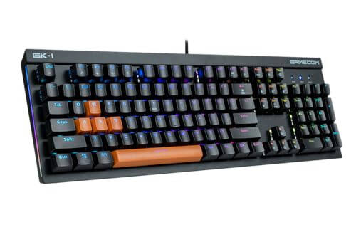 GameCom GK-1 Mechanical Gaming Keyboard - Customizable RGB Lighting - Individually Backlit Keys - Optical Kailh Blue Clicky Switches - Launch Edition Orange - 1