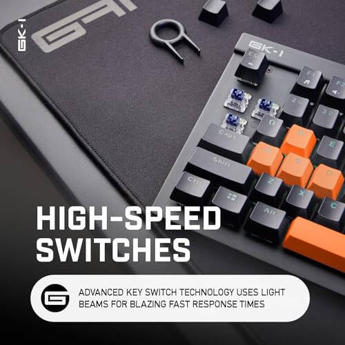 GameCom GK-1 Mechanical Gaming Keyboard - Customizable RGB Lighting - Individually Backlit Keys - Optical Kailh Blue Clicky Switches - Launch Edition Orange - 3