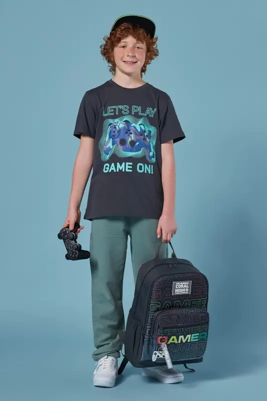 Gamer Desenli 3'lü SET Okul Sırt Çantası-siyah - 5