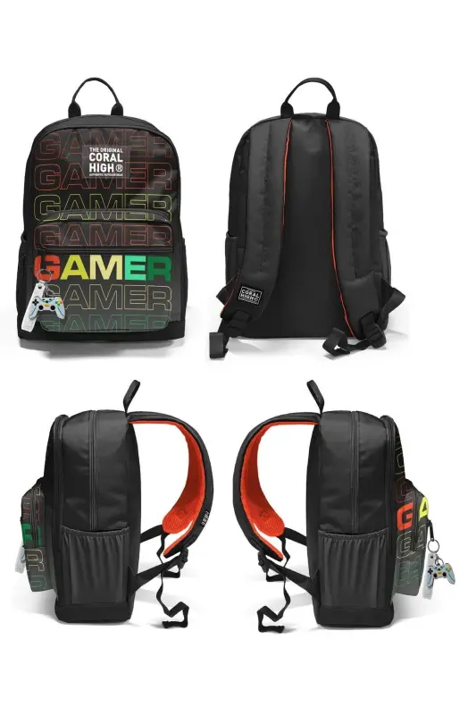 Gamer Desenli 3'lü SET Okul Sırt Çantası-siyah - 6