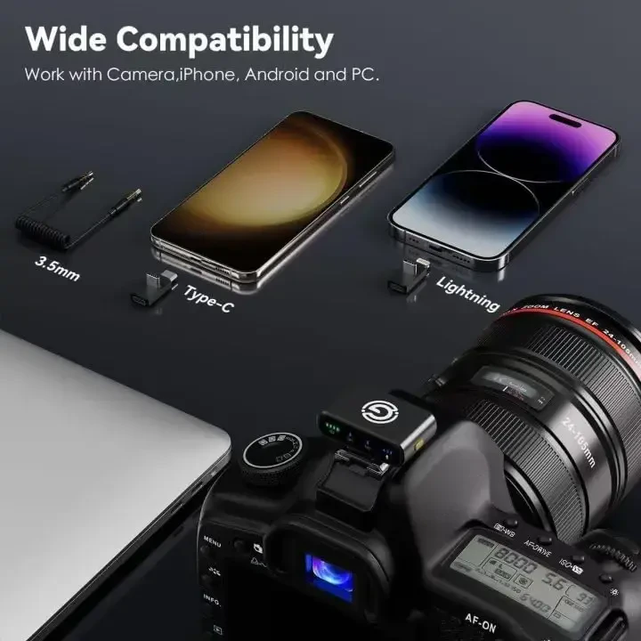 Gamiity simsiz Lavalier mikrofon iPhone/Android/Kamera/PC/Laptop uchun, Lightning/USB-C/Plug Mini Lapel simsiz mikrofon, Hi-Fi audio, video yozuv, striming uchun shovqinni bekor qilish - Qora - 7