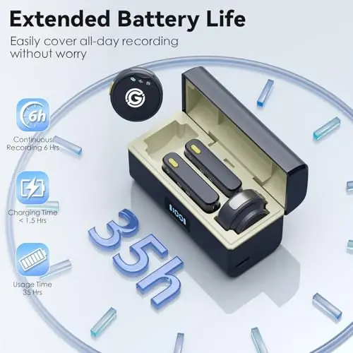 Gamiity simsiz Lavalier Mikrofoni iPhone/Android uchun Yildirim, USB C Mini Yaka Mikrofoni Simsiz, Shovqinni Yo'q Qilish, 35H Batareya Video Yozuvlar, Oqim uchun - Sapfir Moviy - 5