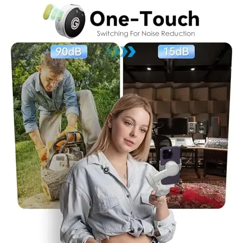 Gamiity simsiz yaka mikrofon iPhone/Android uchun Lightning, USB C Mini Lapel simsiz mikrofon, shovqinni bekor qilish, video yozish, striming uchun 35 soatlik batareya - Oq - 3