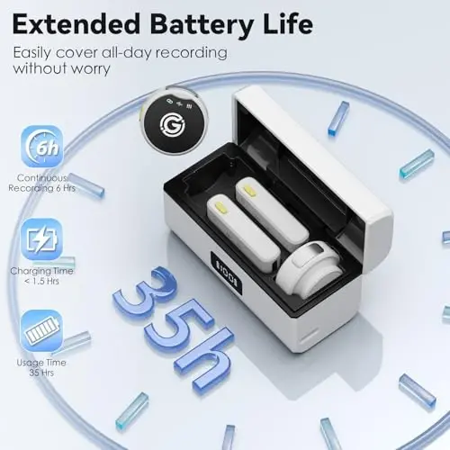Gamiity simsiz yaka mikrofon iPhone/Android uchun Lightning, USB C Mini Lapel simsiz mikrofon, shovqinni bekor qilish, video yozish, striming uchun 35 soatlik batareya - Oq - 5