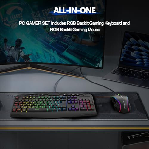 Gaming Keyboard and Mouse Combo, CQ109 RGB LED Backlit Anti-ghosting Wired Membrane Keyboard with 104 Keys +Extra 8 Hotkeys, 1000-3200 DPI RGB Mouse for PC/Xbox/PS4 (Black) - 2