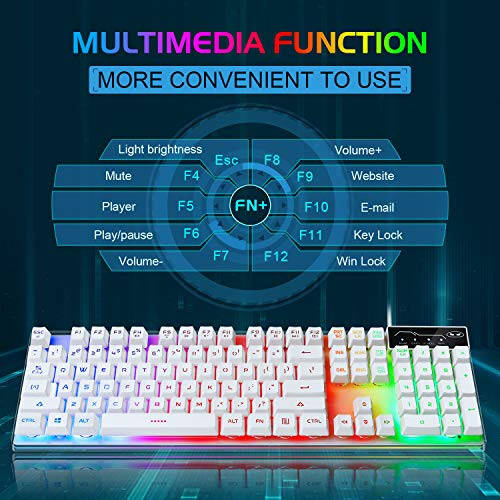 Gaming Keyboard and Mouse Combo, K1 RGB LED Backlit Keyboard with 104 Key for PC/Laptop(White) - 5