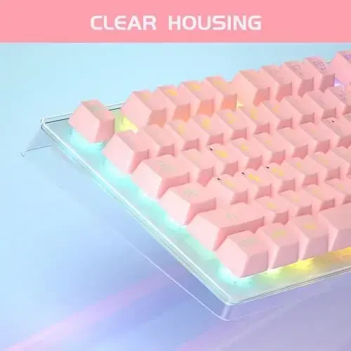 Gaming Keyboard and Mouse Combo, K1 RGB LED Backlit Keyboard with 104 Keys Computer PC Gaming Keyboard for PC/Laptop (Pink) - MAGEGEE (1)